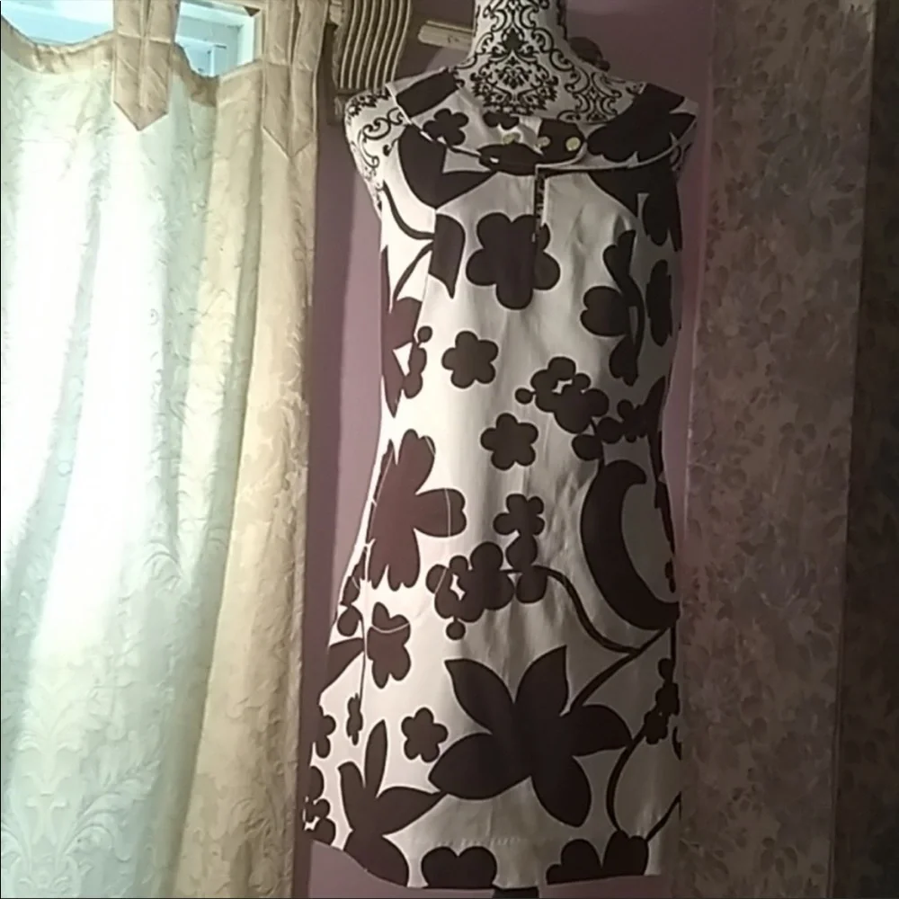 Tory Burch Cream and Brown Floral Shift Dress